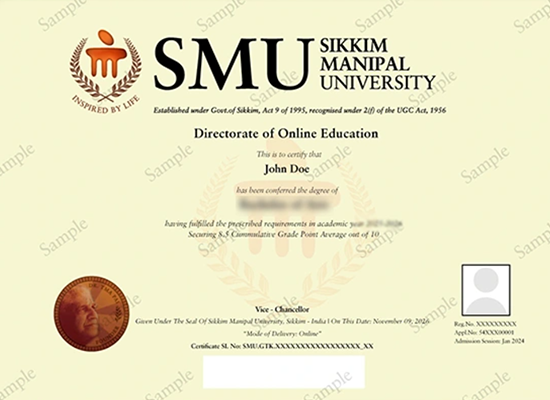 Sample degree certificate preview 2 — Manipal University online