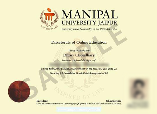 Sample degree certificate preview 3 — Manipal University online